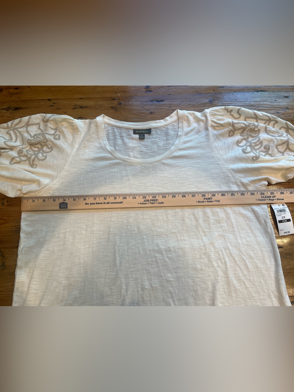 Embroidered Puff Sleeve Cream Top by Style & Co • Size 2X • NWT - Picture 5 of 6